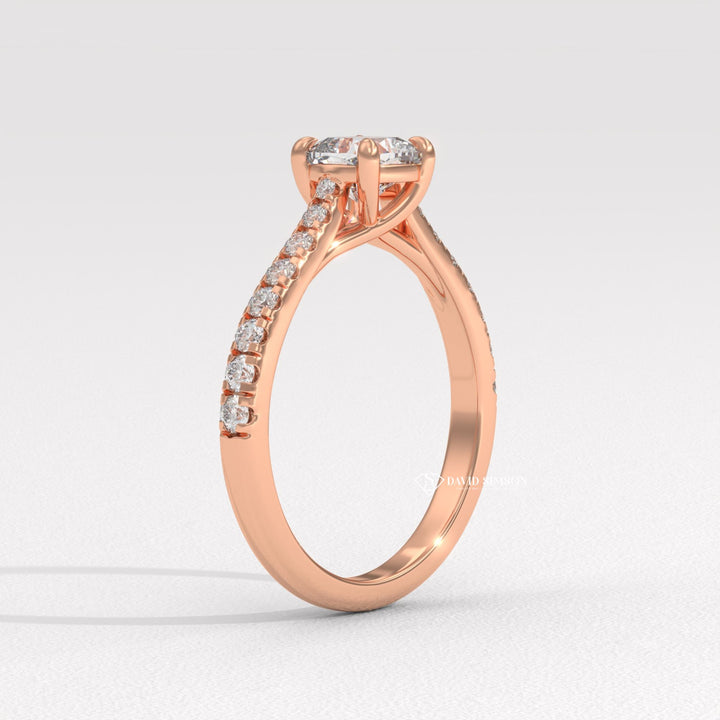 1.0CT-2.0CT Cushion Moissanite Diamond Pave Engagement Ring