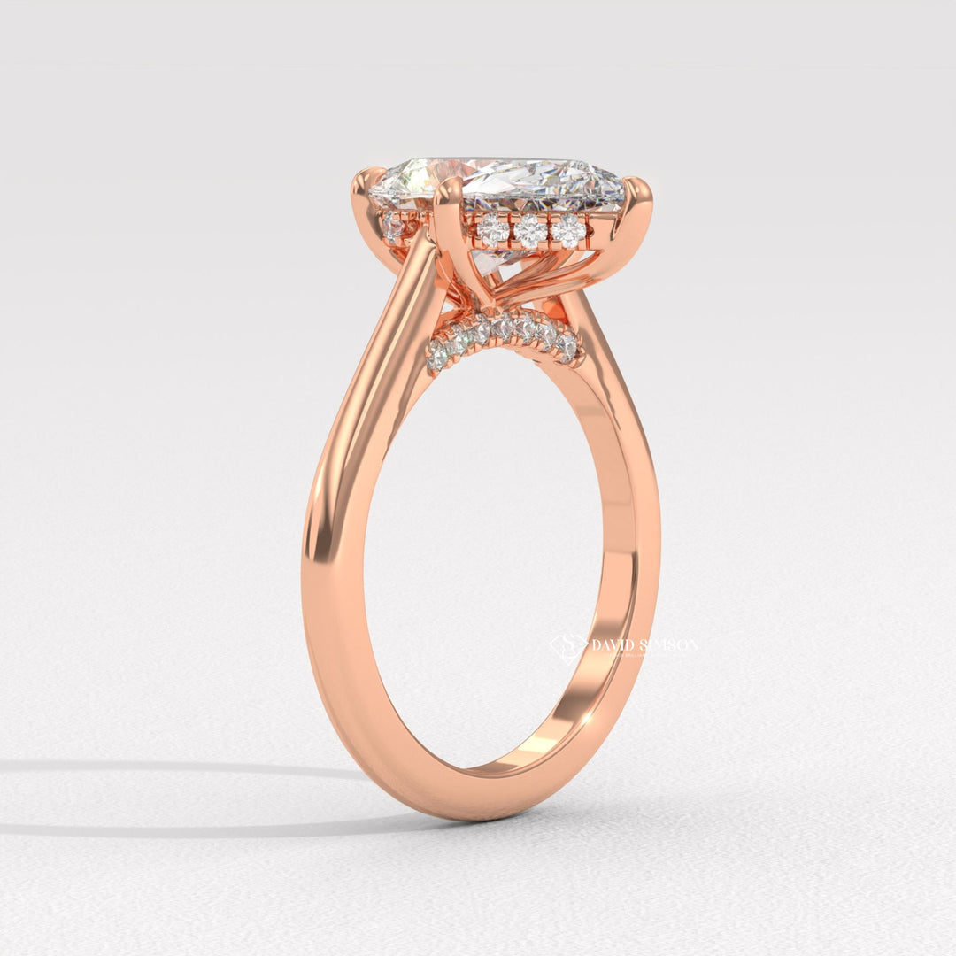 1.0CT-2.0CT Pear Moissanite Hidden Halo Bridge Set Diamond Engagement Ring