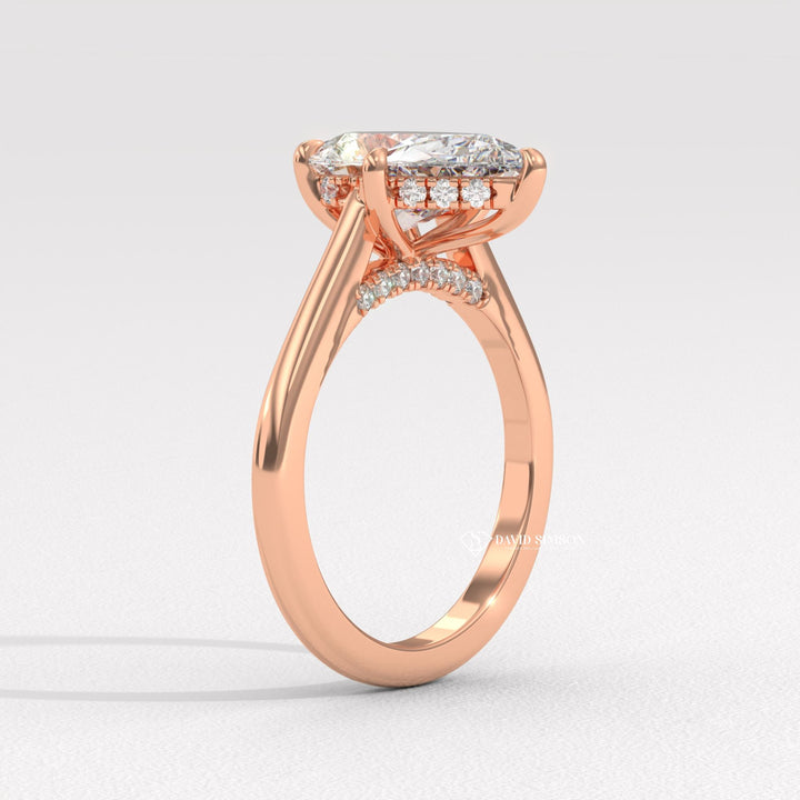 1.0CT-2.0CT Pear Moissanite Hidden Halo Bridge Set Diamond Engagement Ring