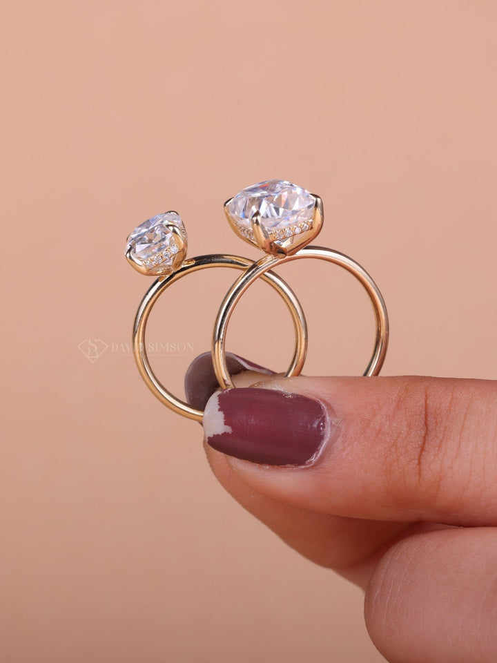 1.50CT-2.50CT Cushion Cut Moissanite Diamond Hidden Halo Engagement Ring