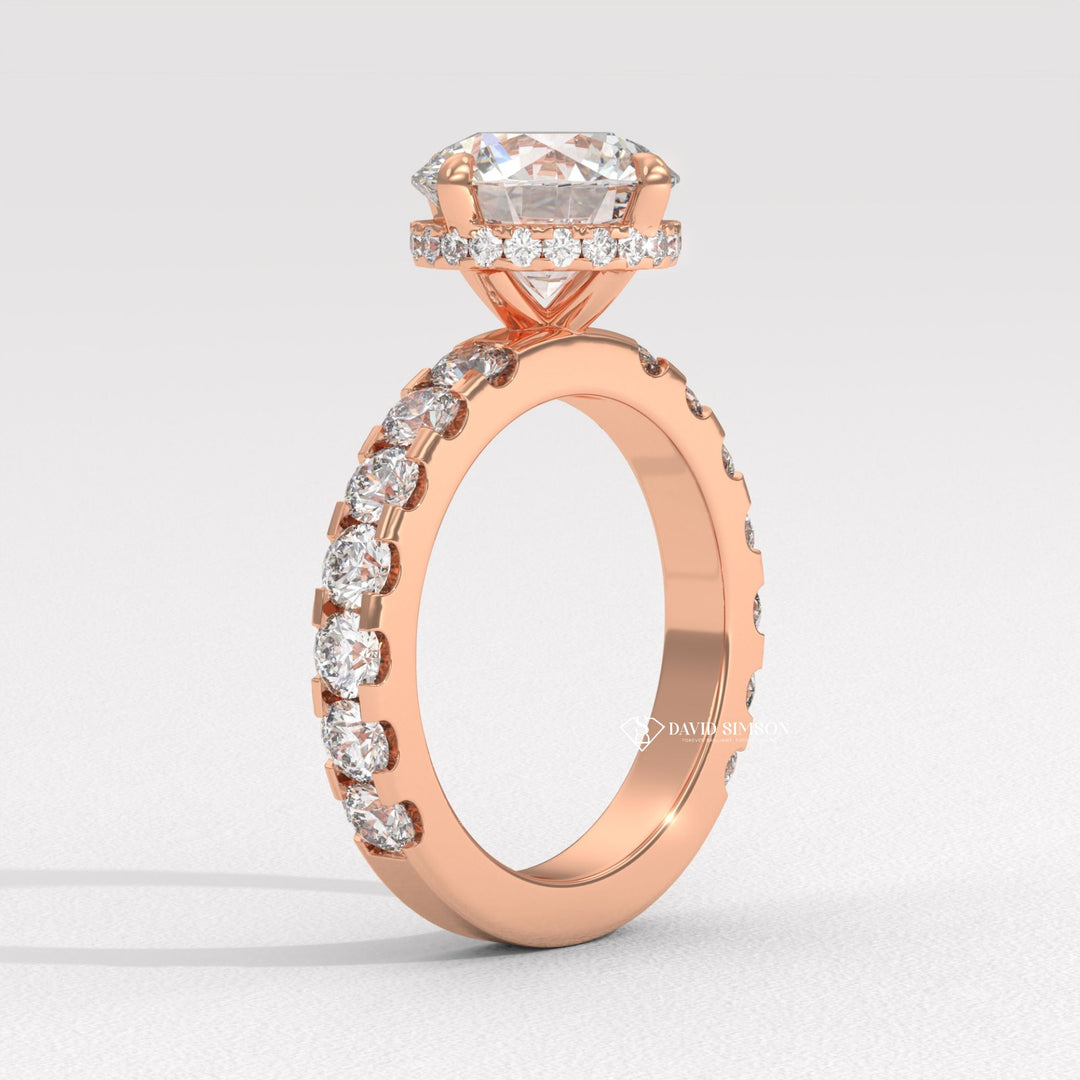 2.0CT-3.0CT Round Diamond Hidden Halo & Pave Engagement Ring