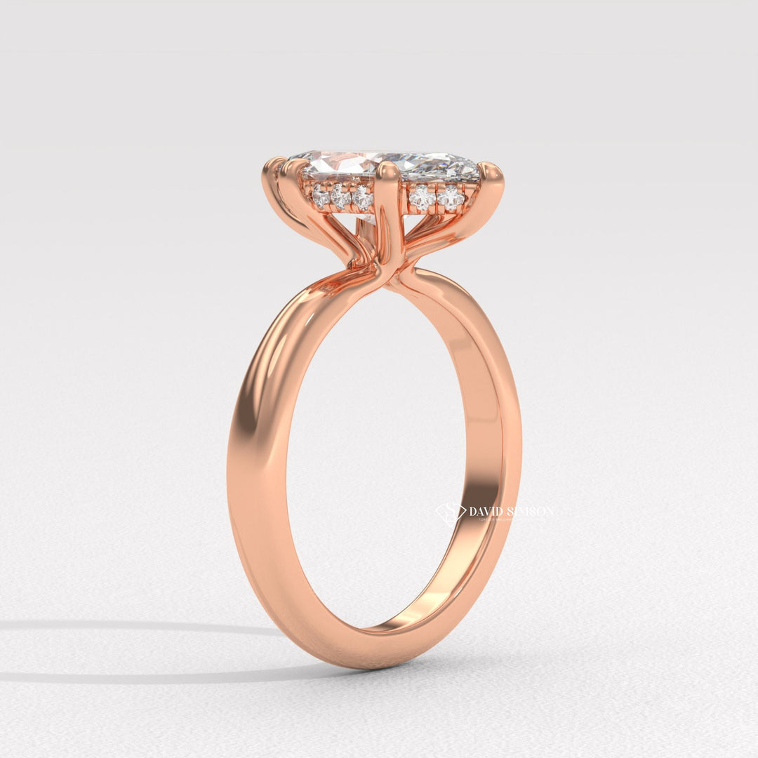 1.0CT-2.0CT Marquise Moissanite Solitaire Diamond Hidden Halo Engagement Ring