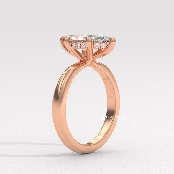 1.0CT-2.0CT Marquise Moissanite Solitaire Diamond Hidden Halo Engagement Ring