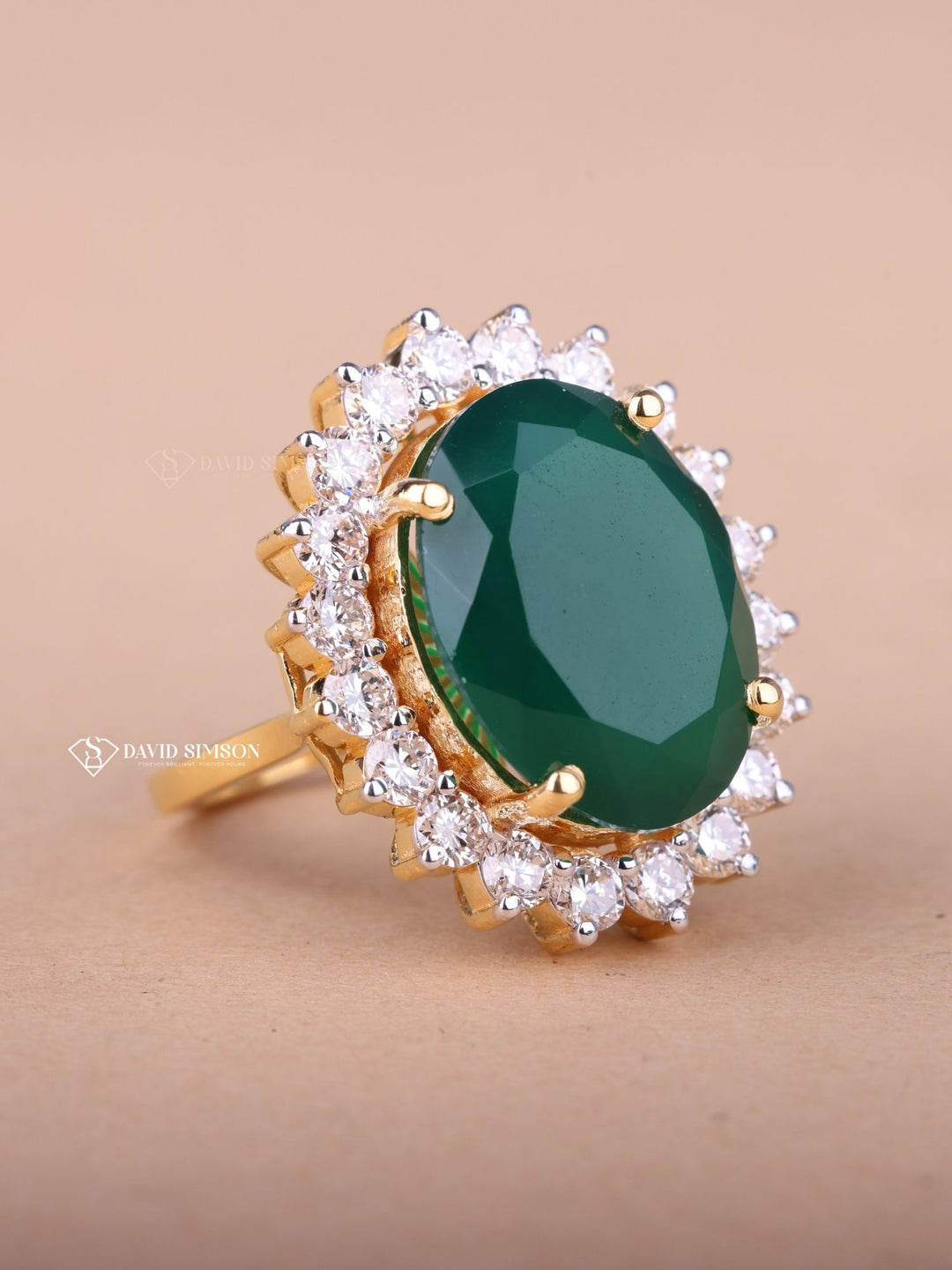 Green Oval Cut Moissanite Diamond Floral Halo Engagement Ring
