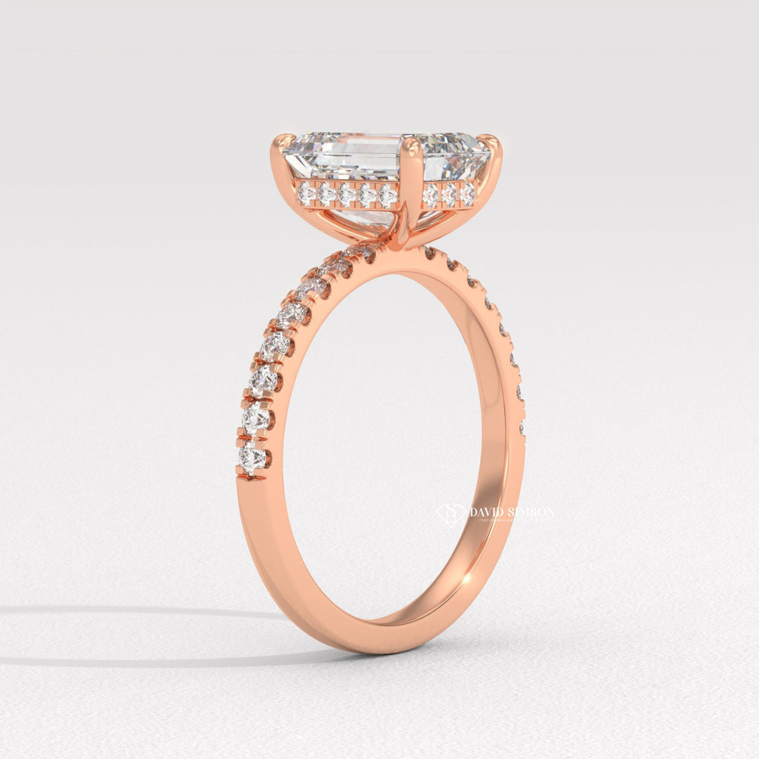 3.0CT-4.0CT Emerald Moissanite Diamond Hidden Halo Engagement Ring