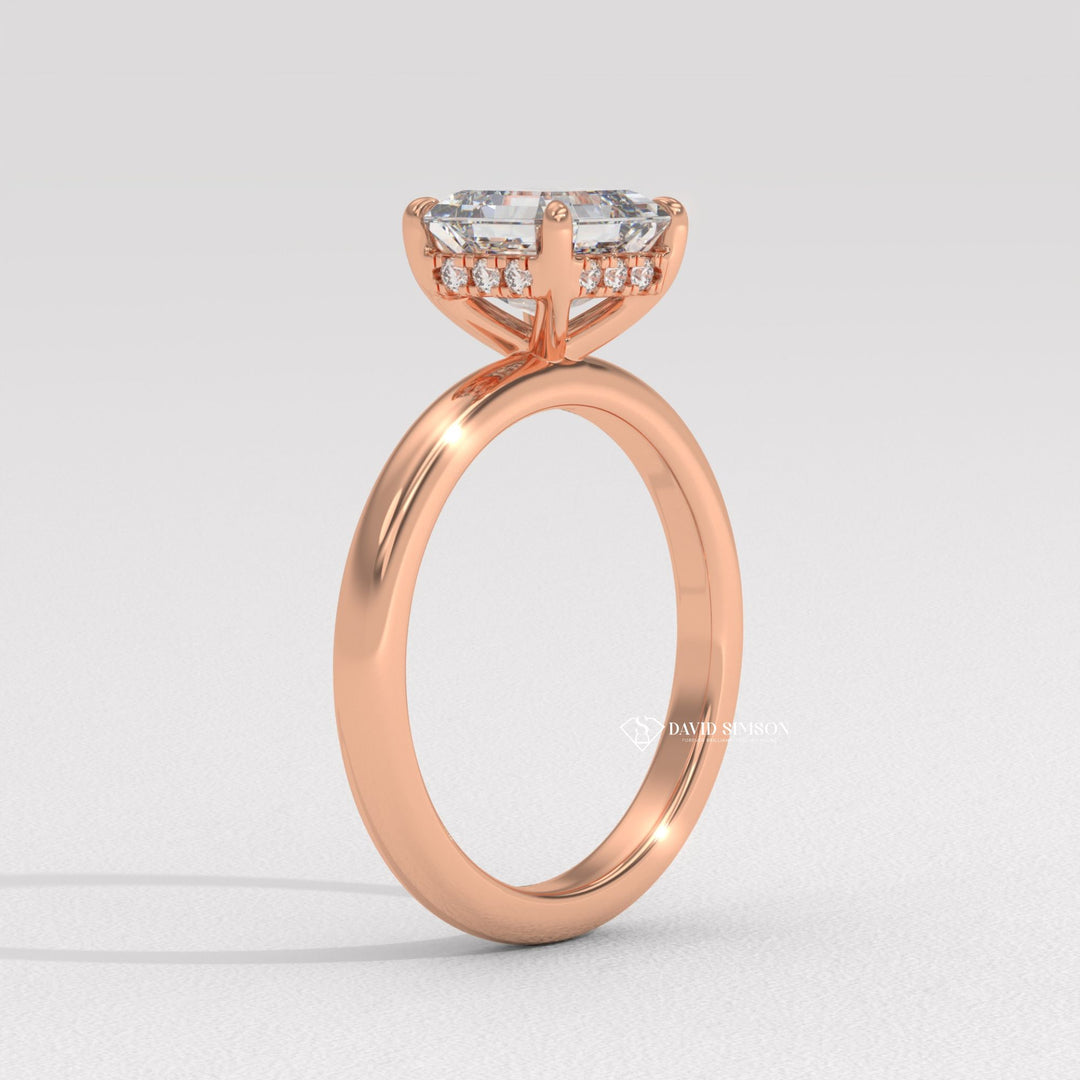 2.0CT-3.0CT Asscher Moissanite Diamond Hidden Halo Engagement Ring