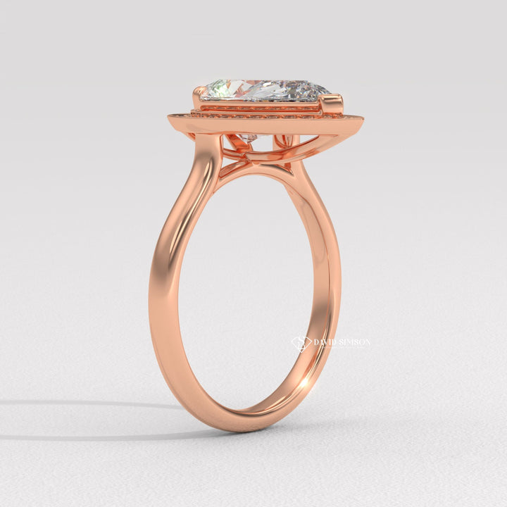 1.50CT-2.50CT Pear Channel Set Halo Moissanite Diamond Engagement Ring