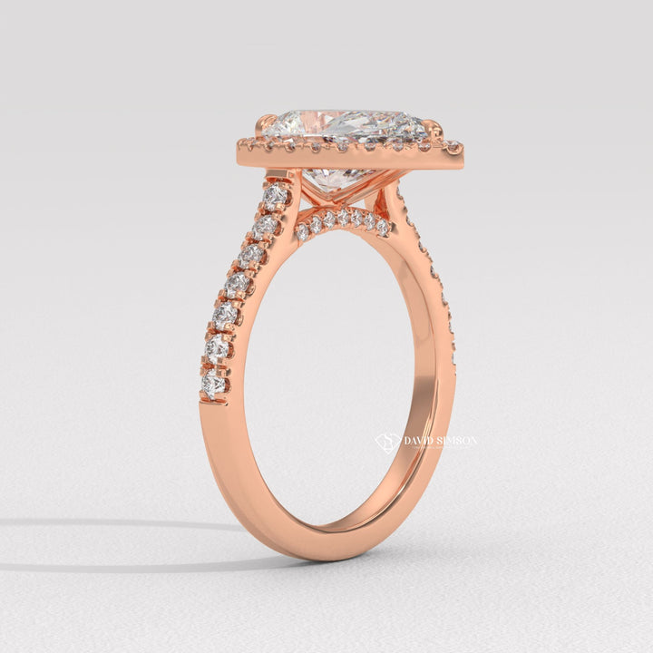 1.50CT-2.50CT Pear Moissanite Halo Diamond Bridge Set Engagement Ring