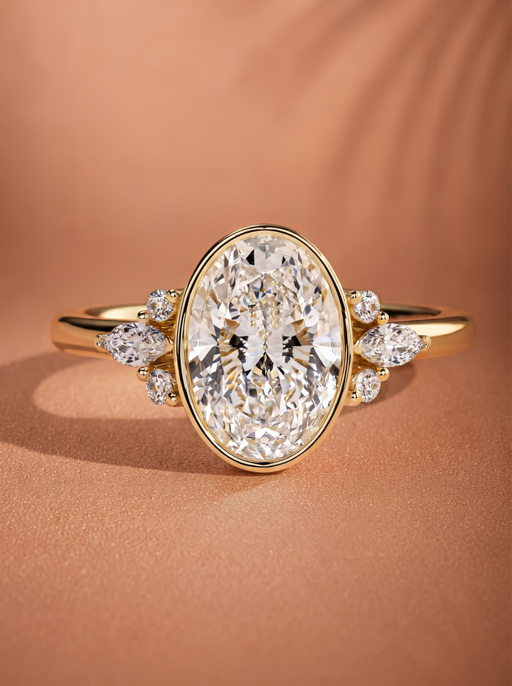 2.0CT-3.0CT Oval Lab Grown Diamond Seven Stone Bezel Engagement Ring