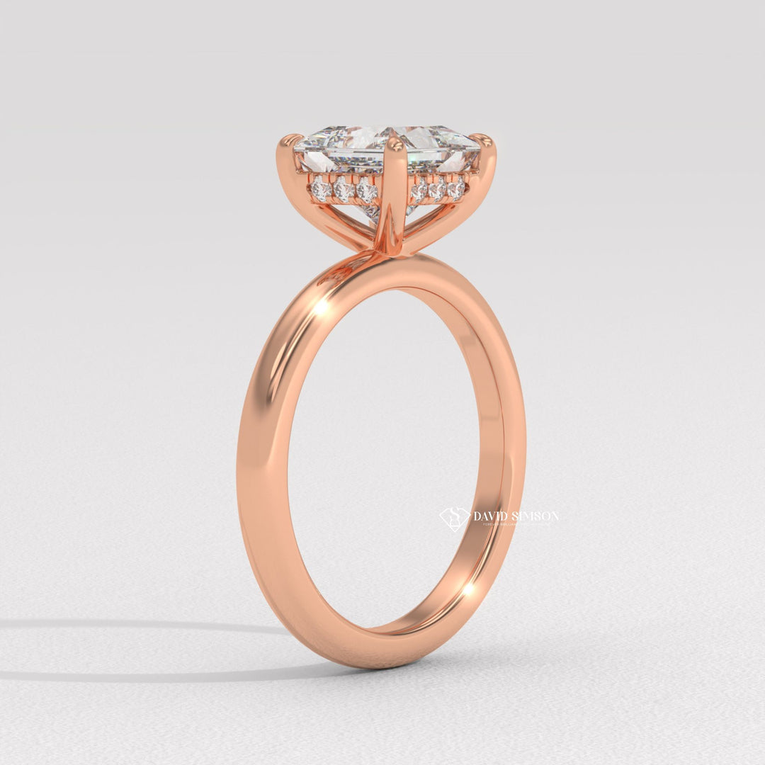 2.0CT-3.0CT Princess Moissanite Solitaire Hidden Halo Diomond Engagement Ring