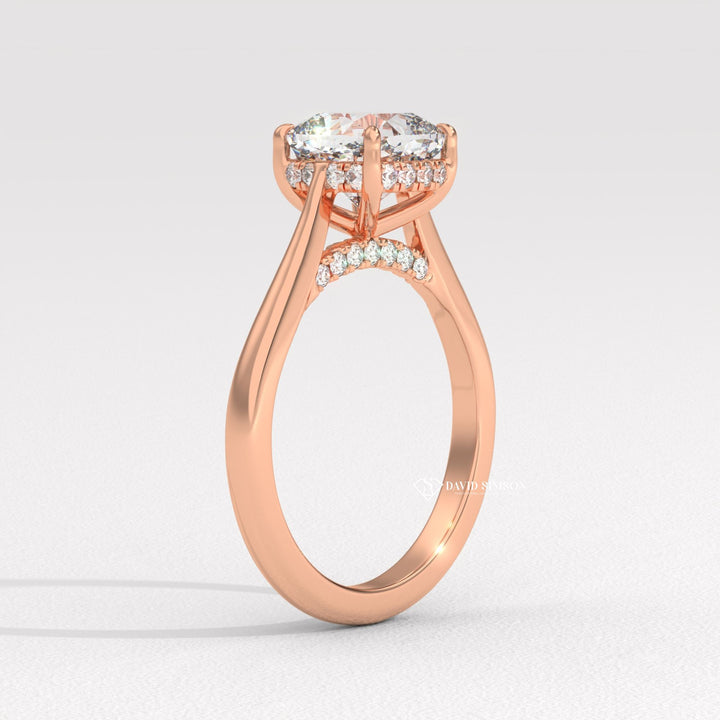 2.0CT-3.0CT Cushion Moissanite Diamond Hidden Halo Engagement Ring