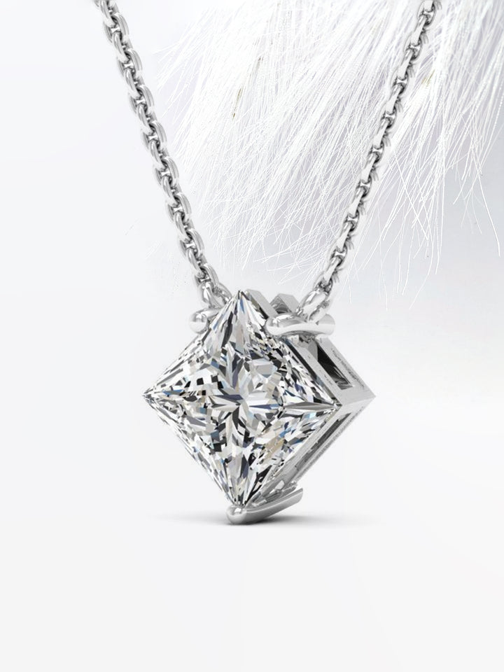 Princess Cut Moissanite Diamond Solitaire Colleen Necklace for Her