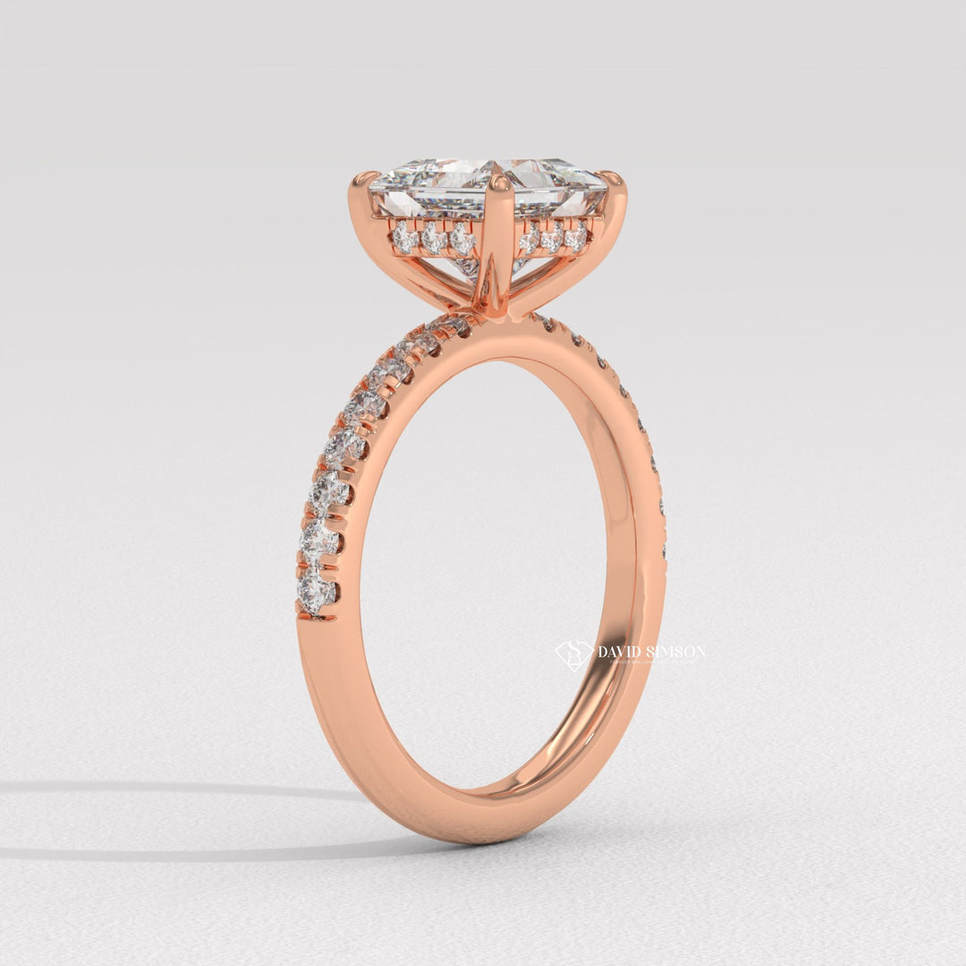 2.0CT-3.0CT Princess Hidden Halo Moissanite Diamond Pave Engagement Ring