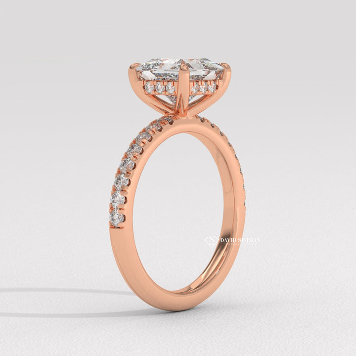 2.0CT-3.0CT Princess Hidden Halo Moissanite Diamond Pave Engagement Ring