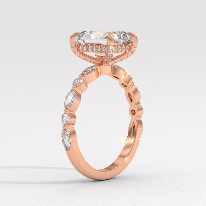 3.50CT-4.50CT Radiant Moissanite Diamond Marquise Pave Engagement Ring