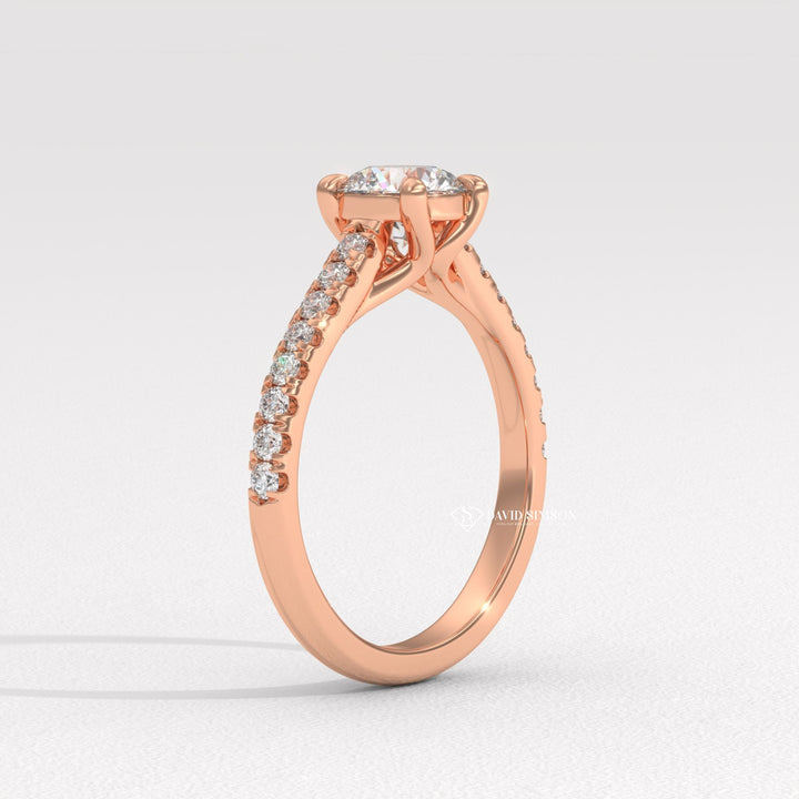 1.0CT-2.0CT Round Moissanite Diamond Pave Engagement Ring