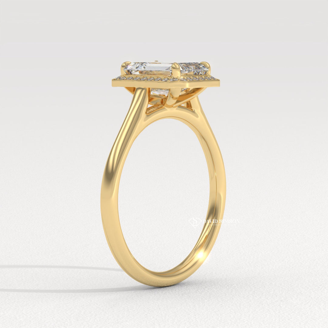 1.0CT-2.0CT Emerald Shape Moissanite Diamond Halo Engagement Ring