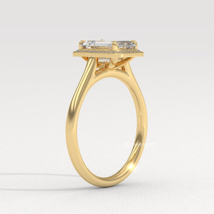 1.0CT-2.0CT Emerald Shape Moissanite Diamond Halo Engagement Ring