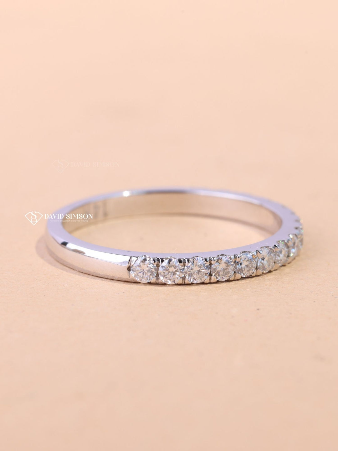 Round Cut Diamond Half Eternity Wedding Stacking Band