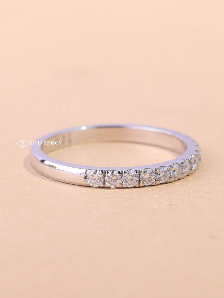 Round Cut Diamond Half Eternity Wedding Stacking Band