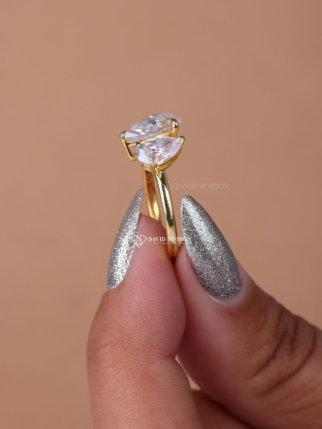 Pear Cut Moissanite Diamond Toi et Moi Engagement Ring for Her