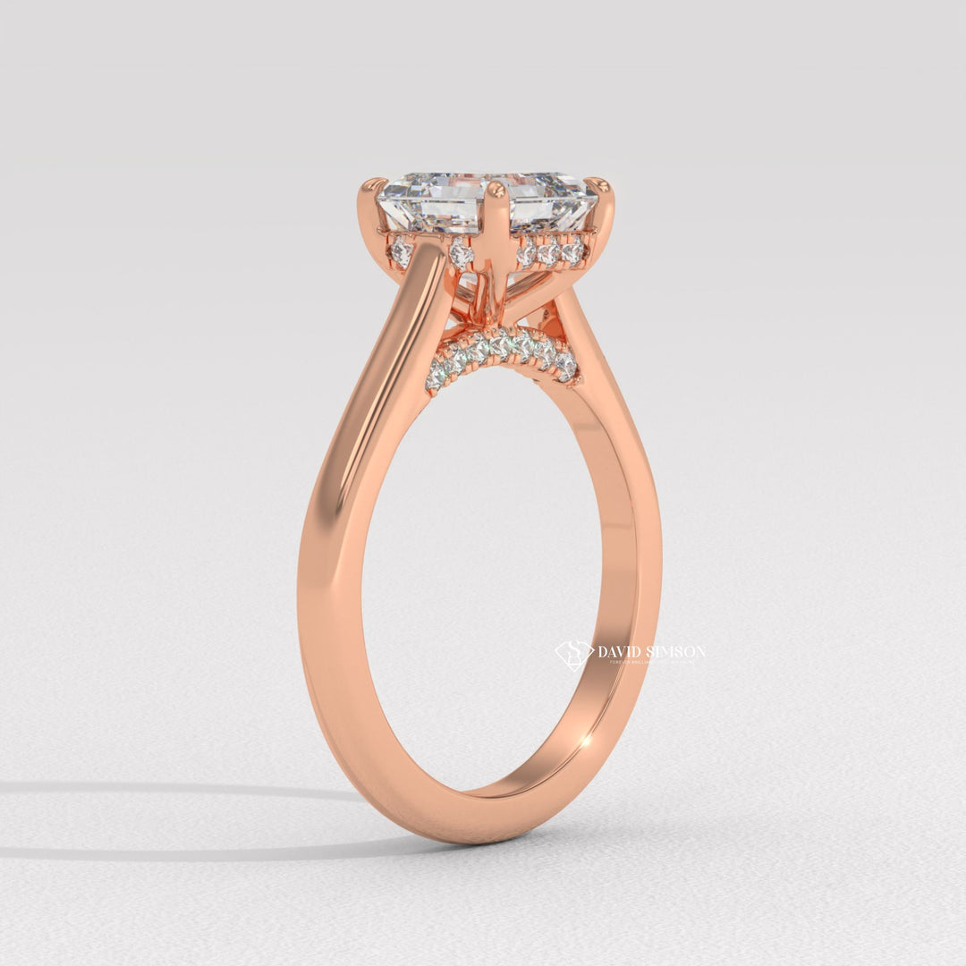 2.50CT-3.50CT Asscher Moissanite Diamond Bridge Set Engagement Ring