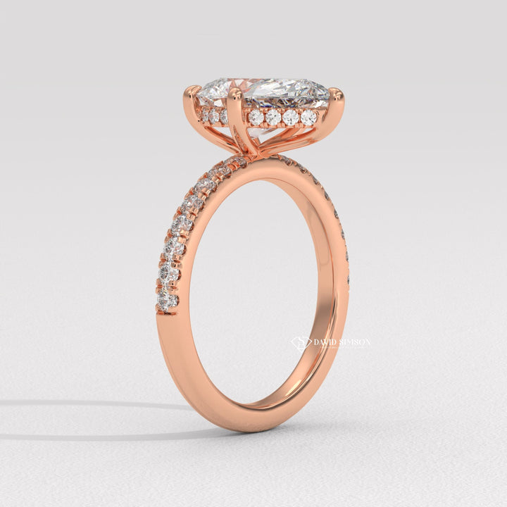 1.50CT-2.50CT Pear Moissanite Diamond Hidden Halo Engagement Ring