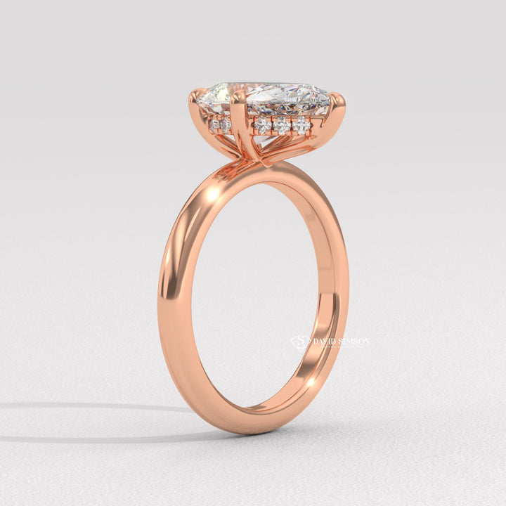 2.50CT-3.50CT Pear Moissanite Hidden Halo Diamond Engagement Ring