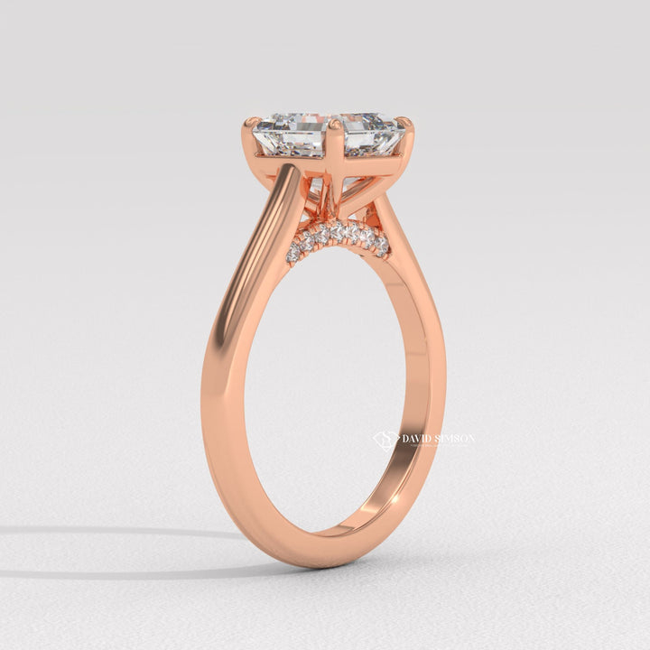 2.0CT-3.0CT Asscher Moissanite Hidden Halo Diamond Bridge Engagement Ring