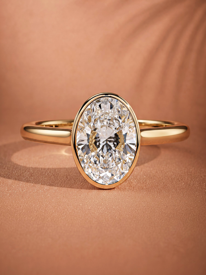 2.0CT to 3.0CT Oval Lab Grown Diamond Bezel Engagement Ring