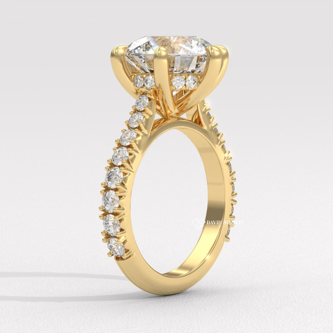 2.0CT-4.0CT Round Moissanite Cathedral Pave Diamond Engagement Ring