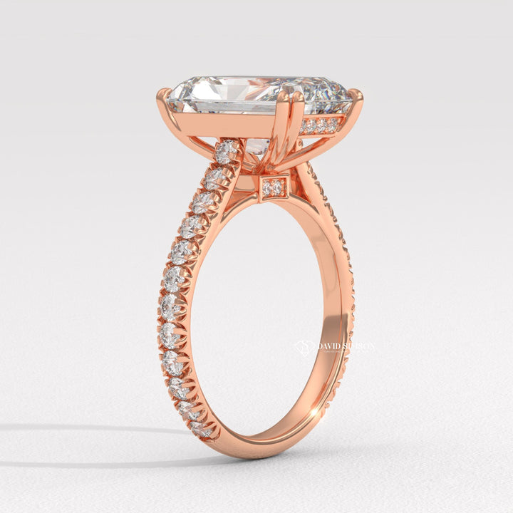 4.0CT-5.0CT Radiant Moissanite Diamond Cathedral set Pave Engagement Ring