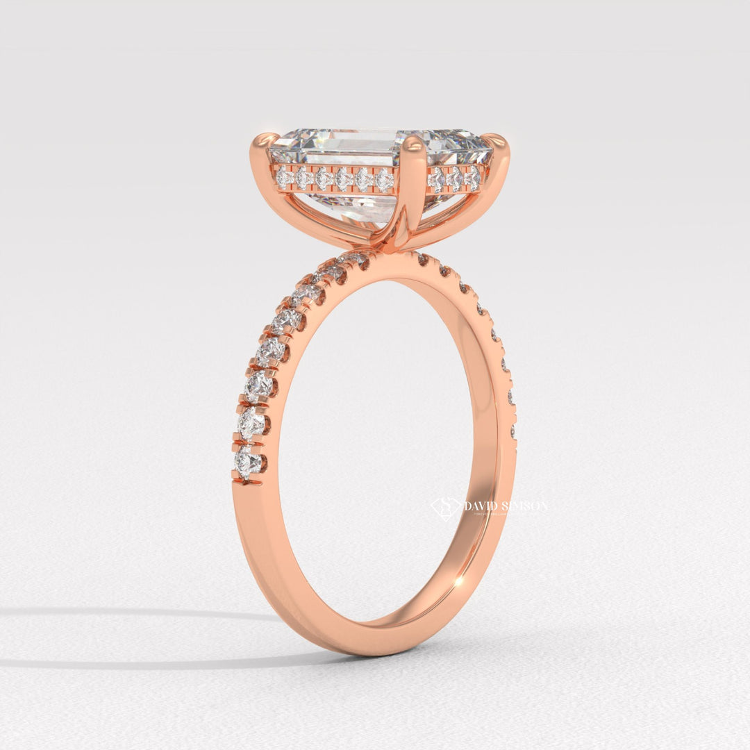 3.0CT-4.0CT Emerald Moissanite Diamond Hidden Halo Engagement Ring