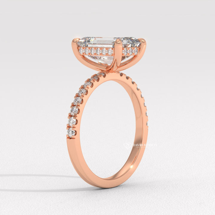 3.0CT-4.0CT Emerald Moissanite Diamond Hidden Halo Engagement Ring