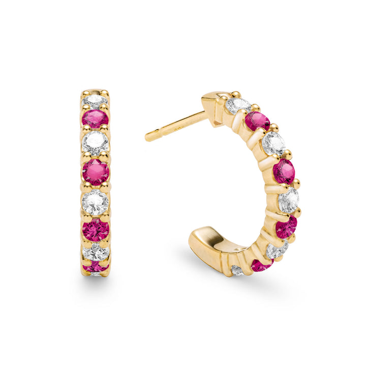 0.60CT Round Ruby Diamond July Birthstone Hoop Earrings