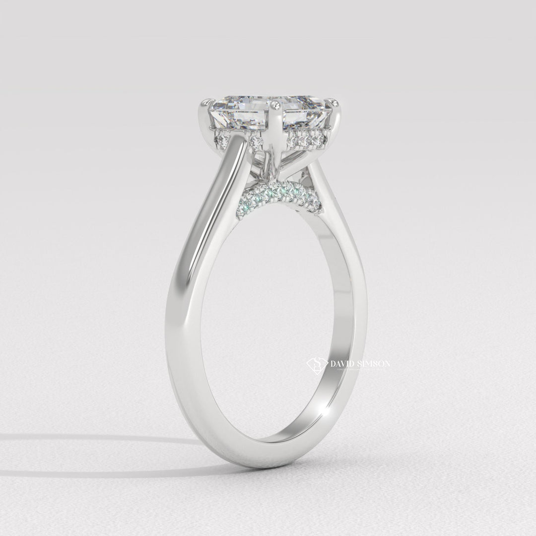 2.50CT-3.50CT Asscher Moissanite Diamond Bridge Set Engagement Ring