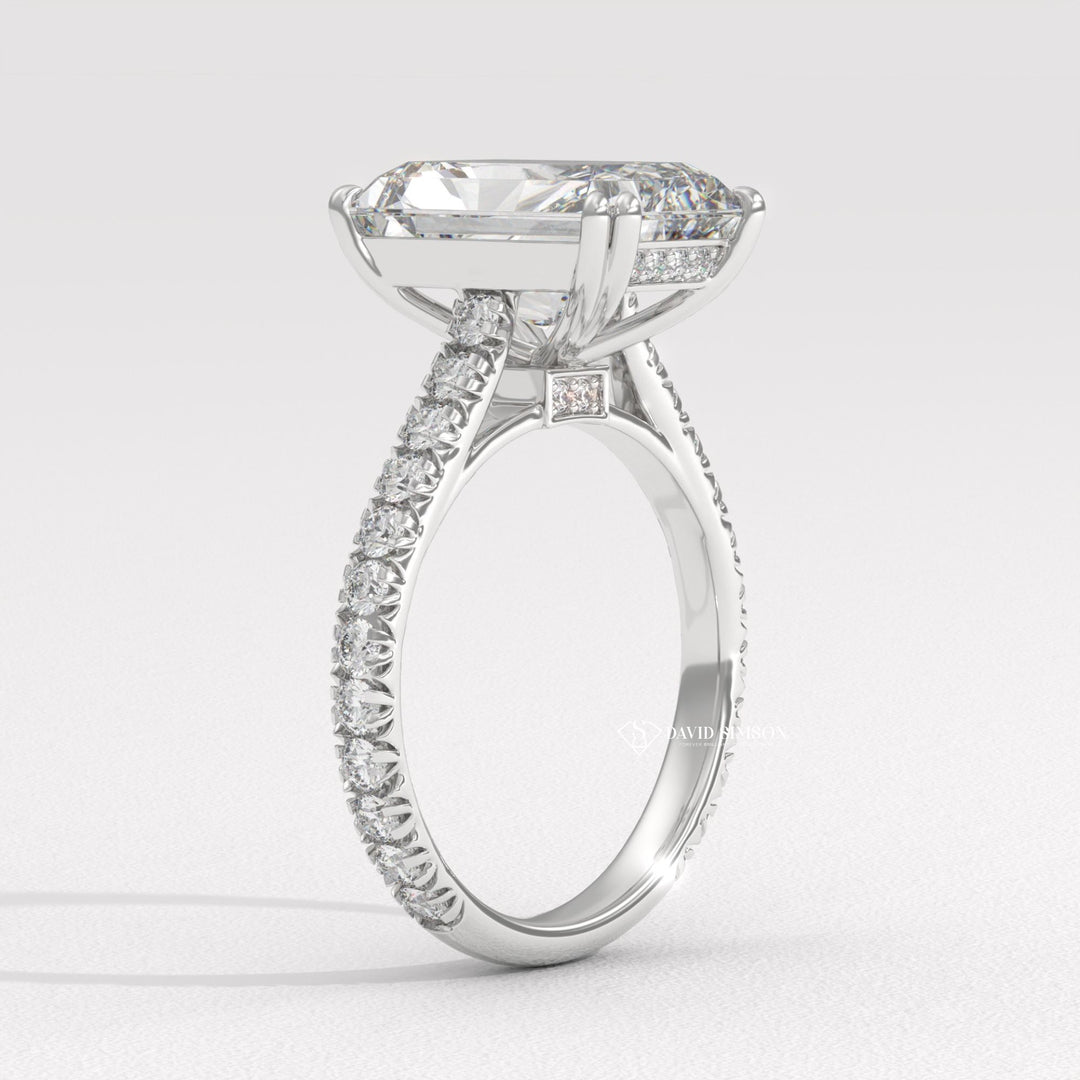 4.0CT-5.0CT Radiant Moissanite Diamond Cathedral set Pave Engagement Ring