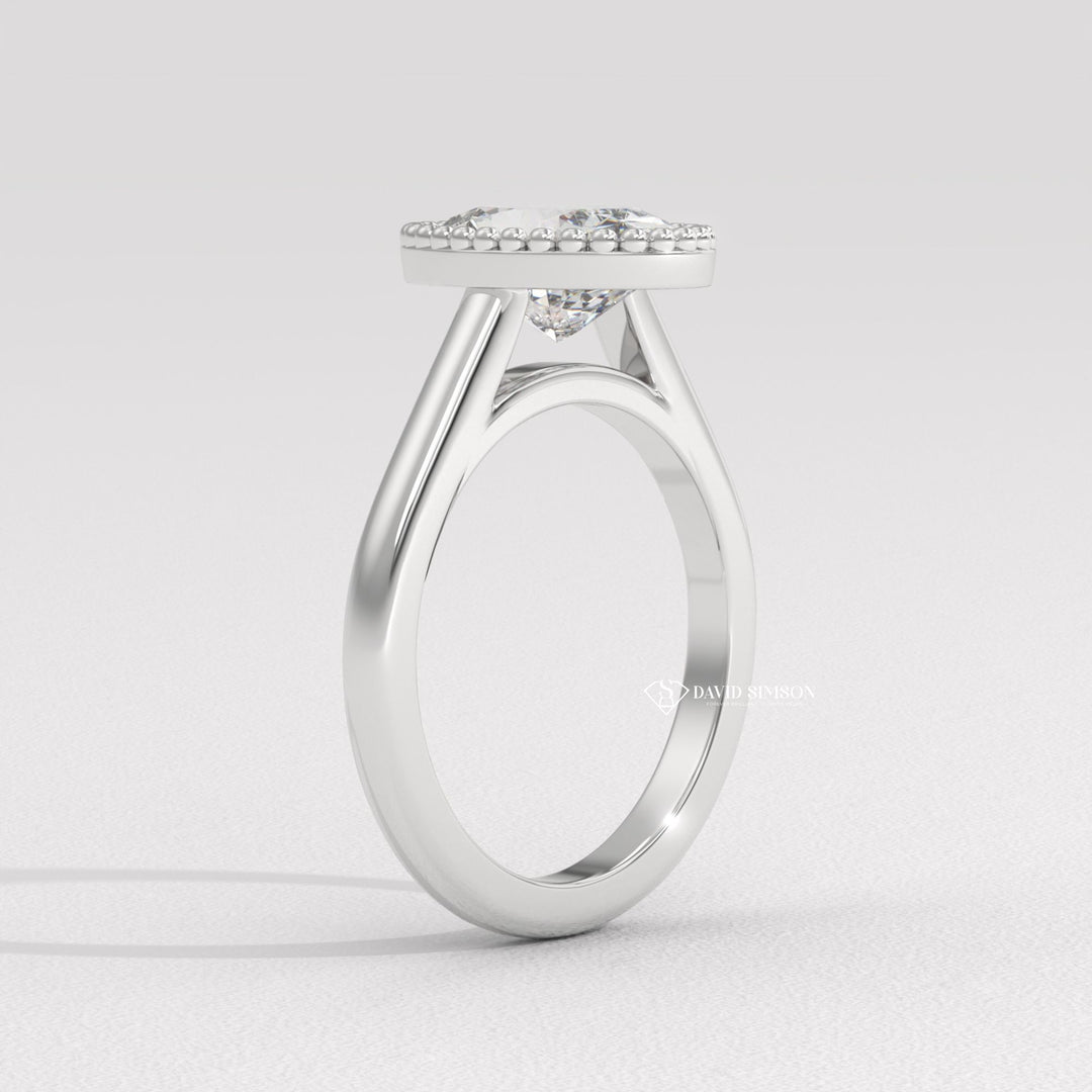 3.0CT-4.0CT Bezel Set Oval Moissanite Milgrain Diamond Engagement Ring