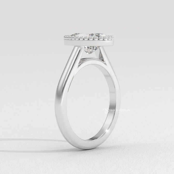 3.0CT-4.0CT Bezel Set Oval Moissanite Milgrain Diamond Engagement Ring