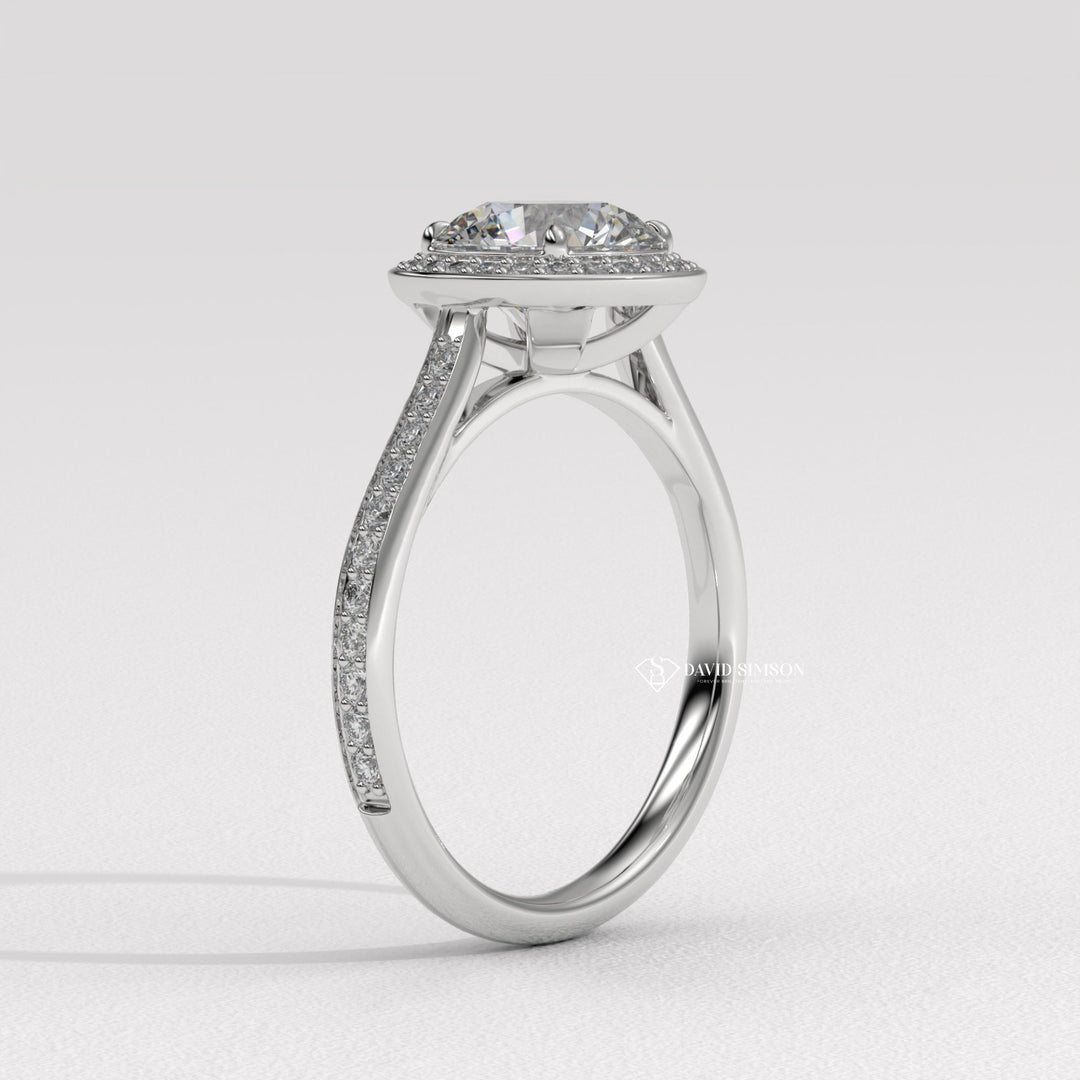 1.0CT-2.0CT Round Cut Moissanite Diamond Channel Halo Engagement Ring