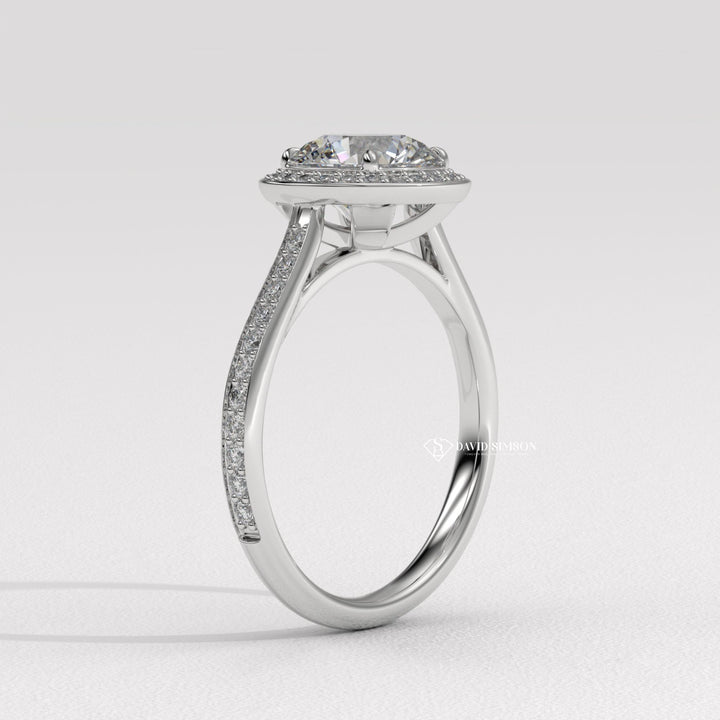 1.0CT-2.0CT Round Cut Moissanite Diamond Channel Halo Engagement Ring