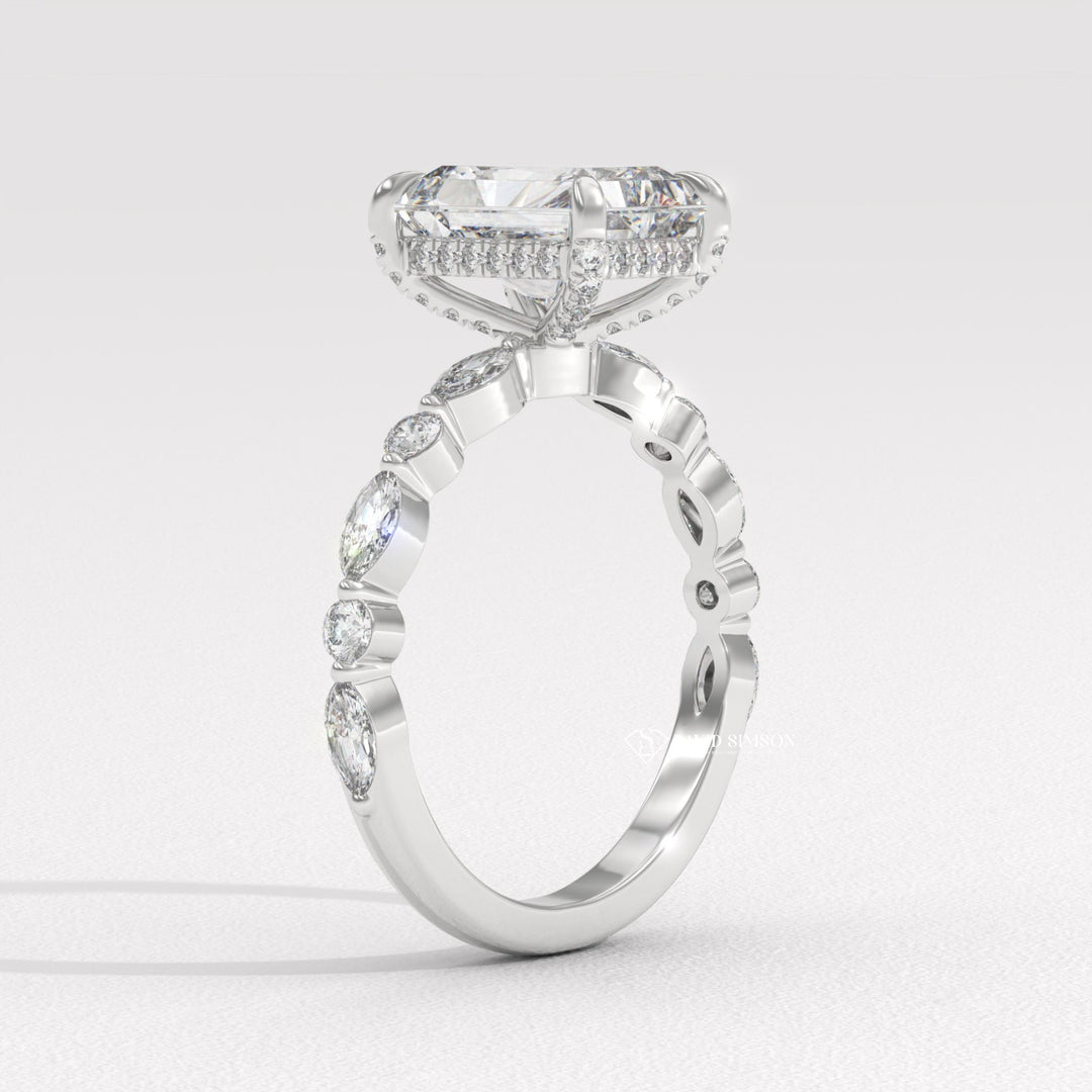 3.50CT-4.50CT Radiant Moissanite Diamond Marquise Pave Engagement Ring