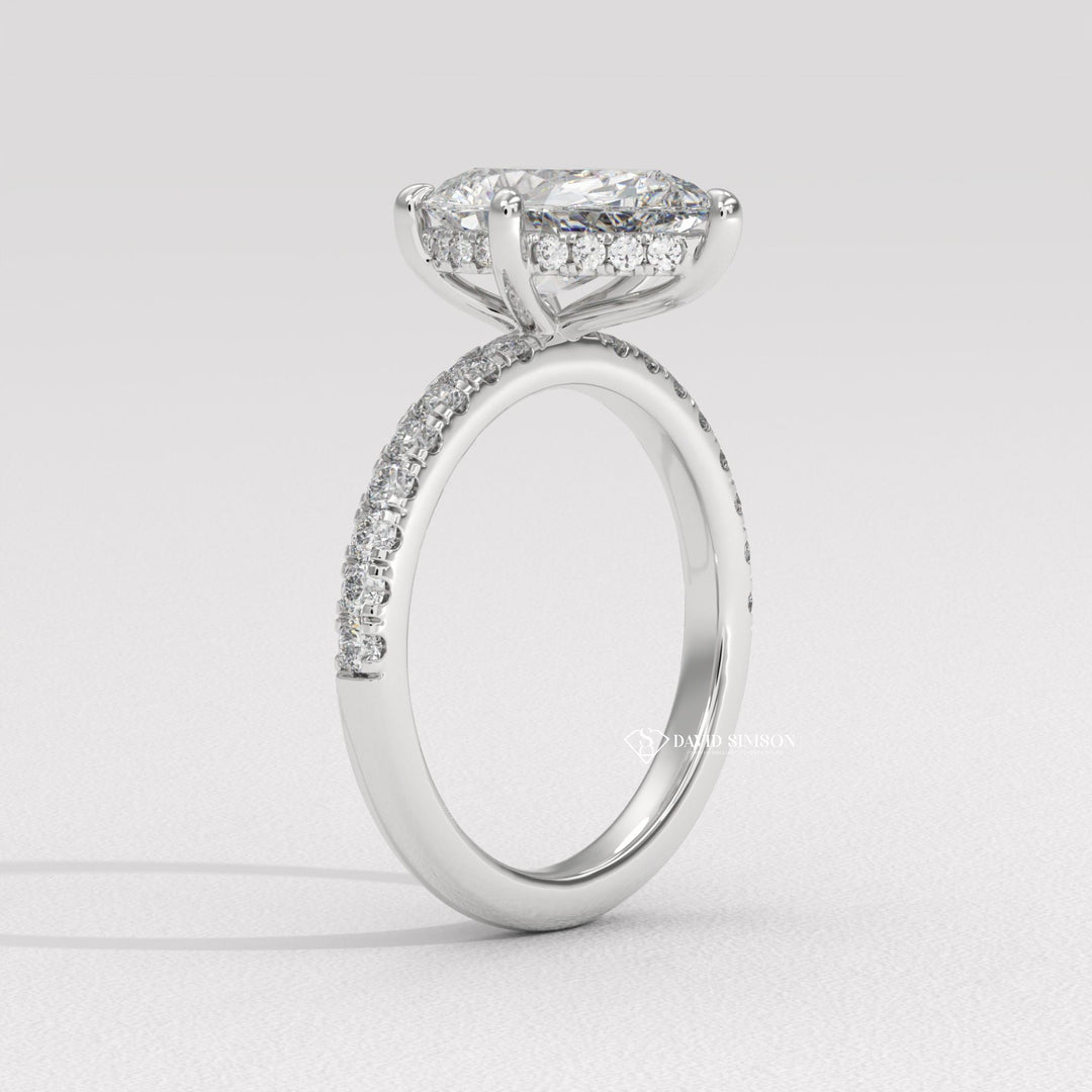 1.50CT-2.50CT Pear Moissanite Diamond Hidden Halo Engagement Ring