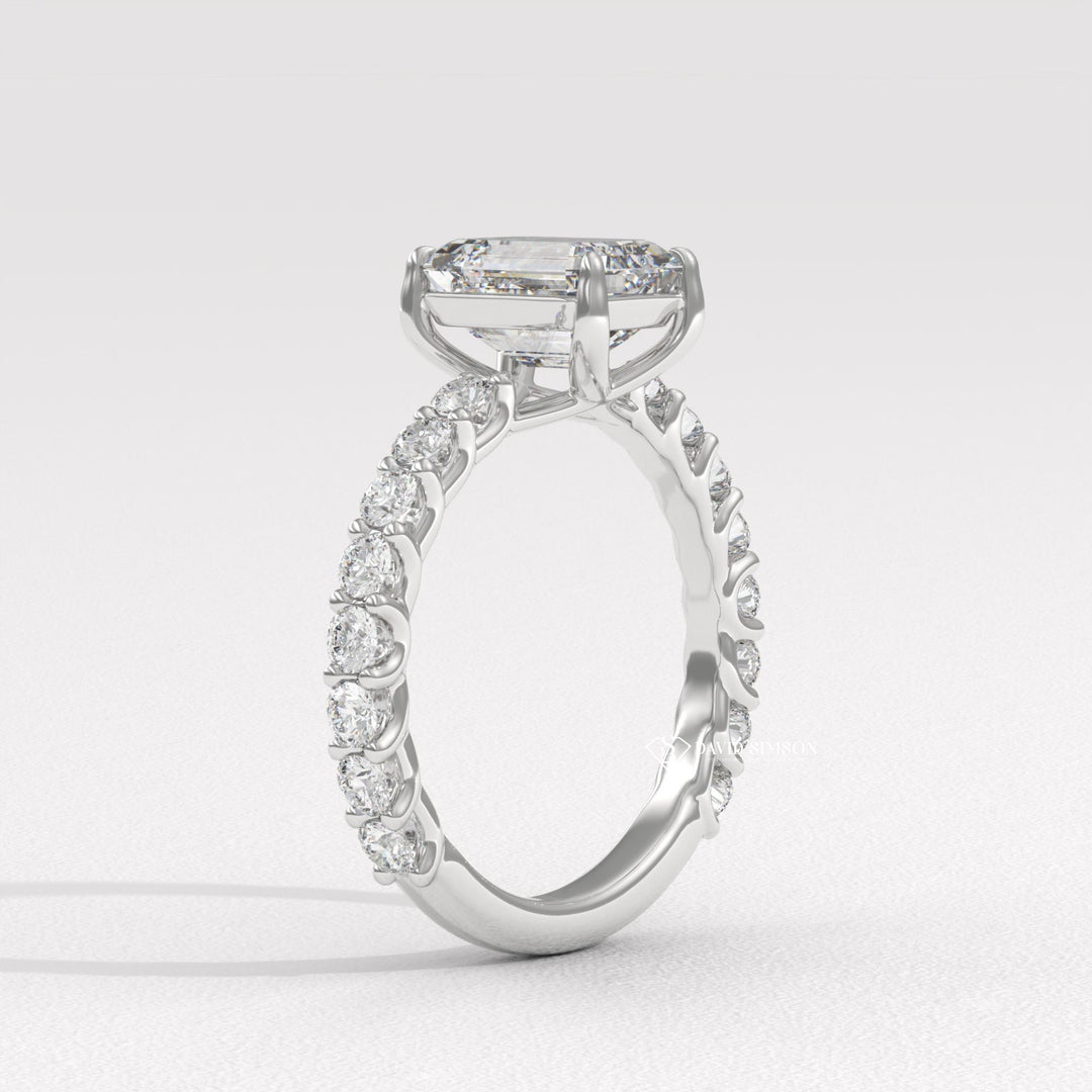 2CT-3CT Emerald Moissanite Diamond Unique Pave Engagement Ring
