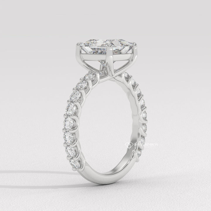 2.50CT-3.50CT Princess Moissanite Diamond Pave Engagement Ring