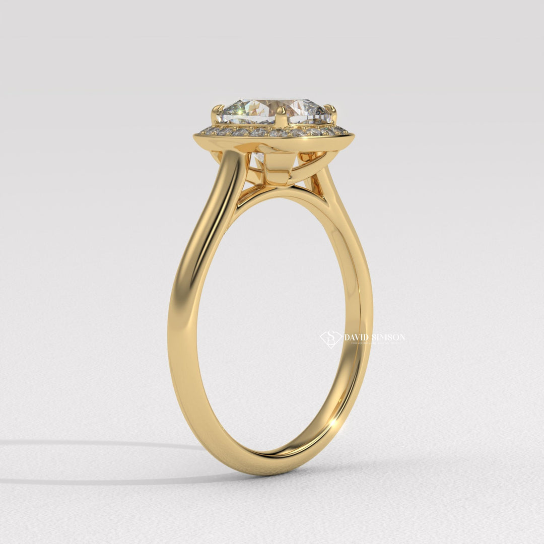 1.0CT-2.0CT Cushion Cut Moissanite Channel Halo Diamond Engagement Ring