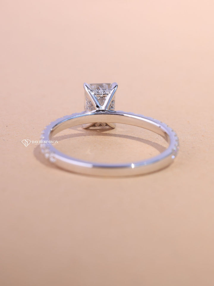 1.0CT-2.0CT Emerald Cut Moissanite Diamond Pave Engagement Ring