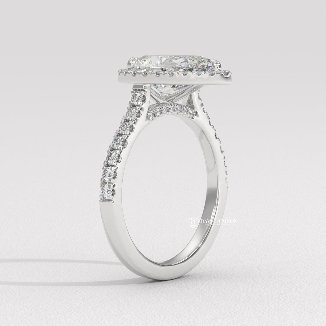 1.50CT-2.50CT Pear Moissanite Halo Diamond Bridge Set Engagement Ring