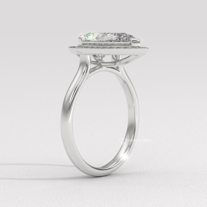 1.50CT-2.50CT Pear Channel Set Halo Moissanite Diamond Engagement Ring