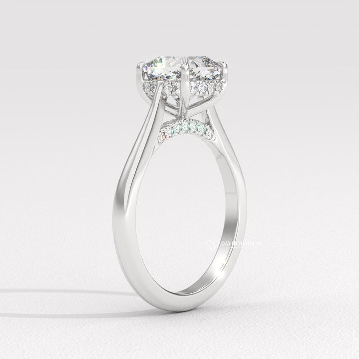 2.0CT-3.0CT Cushion Moissanite Diamond Hidden Halo Engagement Ring